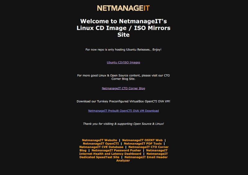 Welcome page for Mirrors.NetmanageIT.Com eventually offering more Flavors.